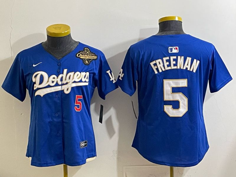 Women 2026 Los Angeles Dodgers #5 Freeman Blue Game Nike MLB Jersey 006->women mlb jersey->Women Jersey